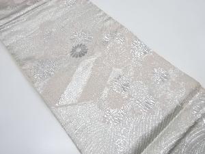 プラチナ銀箔ふくれ織波に草花模様織り出し袋帯